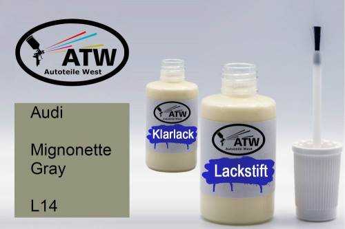 Audi, Mignonette Gray, L14: 20ml Lackstift + 20ml Klarlack - Set, von ATW Autoteile West.